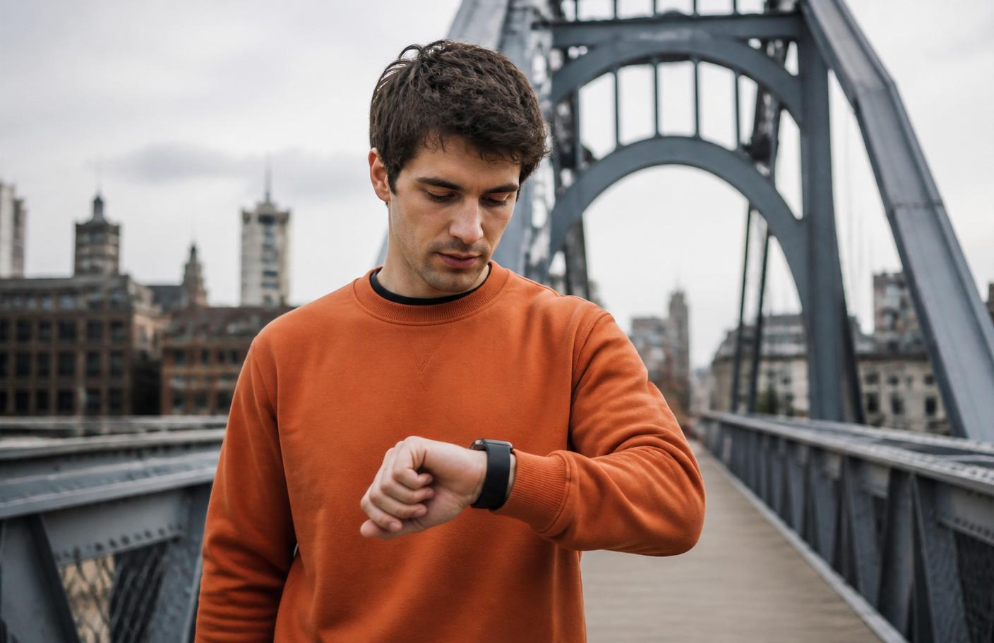 Man checking smartwatch